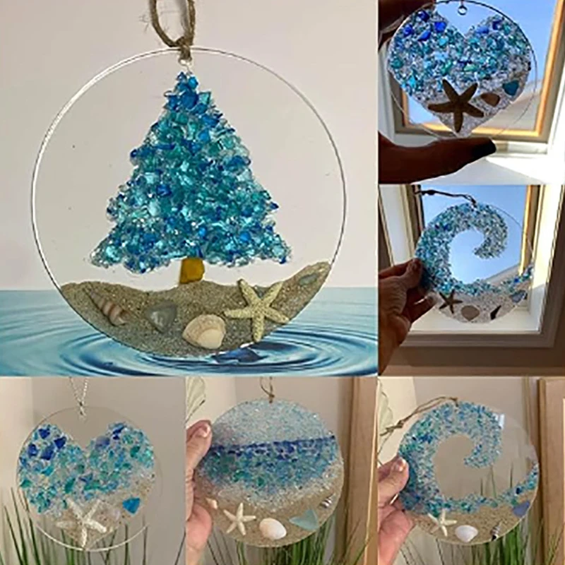 Sea Glass Sun Catcher Crashing Ocean Wave Beach Suncatcher For Window Beach Glass Suncatcher On Acrylic Circle Sea Glass Pieces