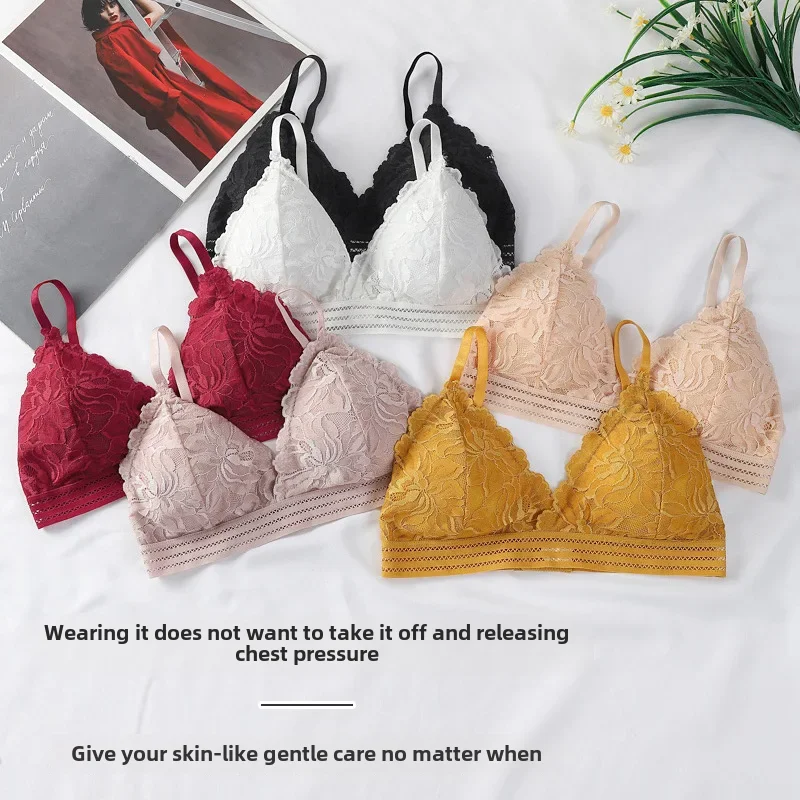 2022 french Lace Tube Top Women's No Steel Ring Gathering Sexy Beautiful Back Soft Breasted plaid Side Closure Wrapped Chest ...
