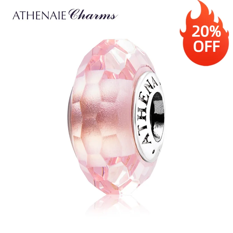 ATHENAIE Genuine 925 Silver Core Faceted Murano Glass Bead Fit European Charms Bracelets and Necklace Valentine Day Color Pink