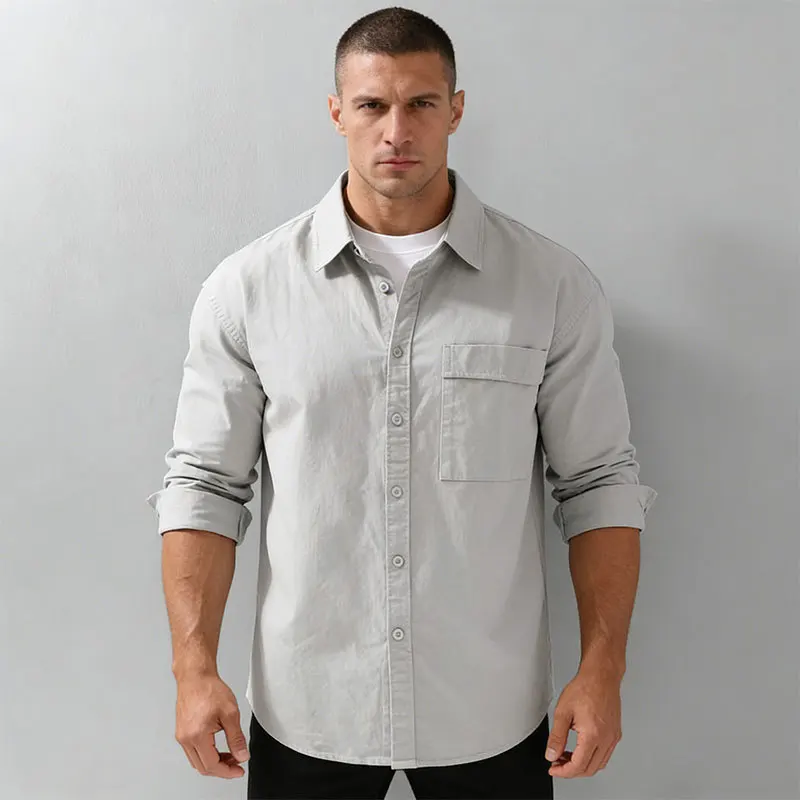 

Men's Long Sleeve Workwear Shirts 100% Cotton Spring Fall Relaxed Fit Casual Workwear Button Down Dress Shirt With Chest Pocket