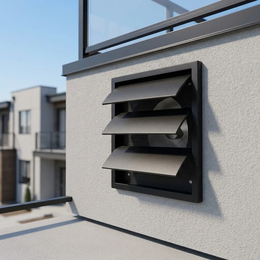 Black Square Balcony Louver Cover 100-200mm Adjustable Ventilation Grille For Exhaust Fan Airflow Protection Home Improvement