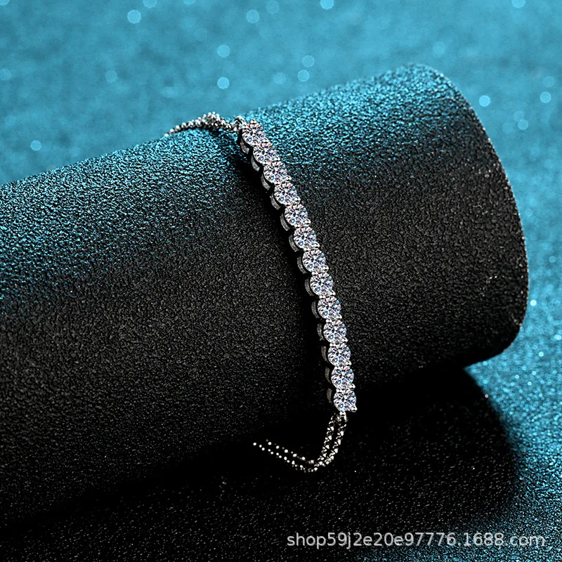 

1.3ct Moissanite S925 Sterling Silver Bracelets for Women Plated Pt950 Row Inlay Hand String Lover's Gift Jewelry Wholesale