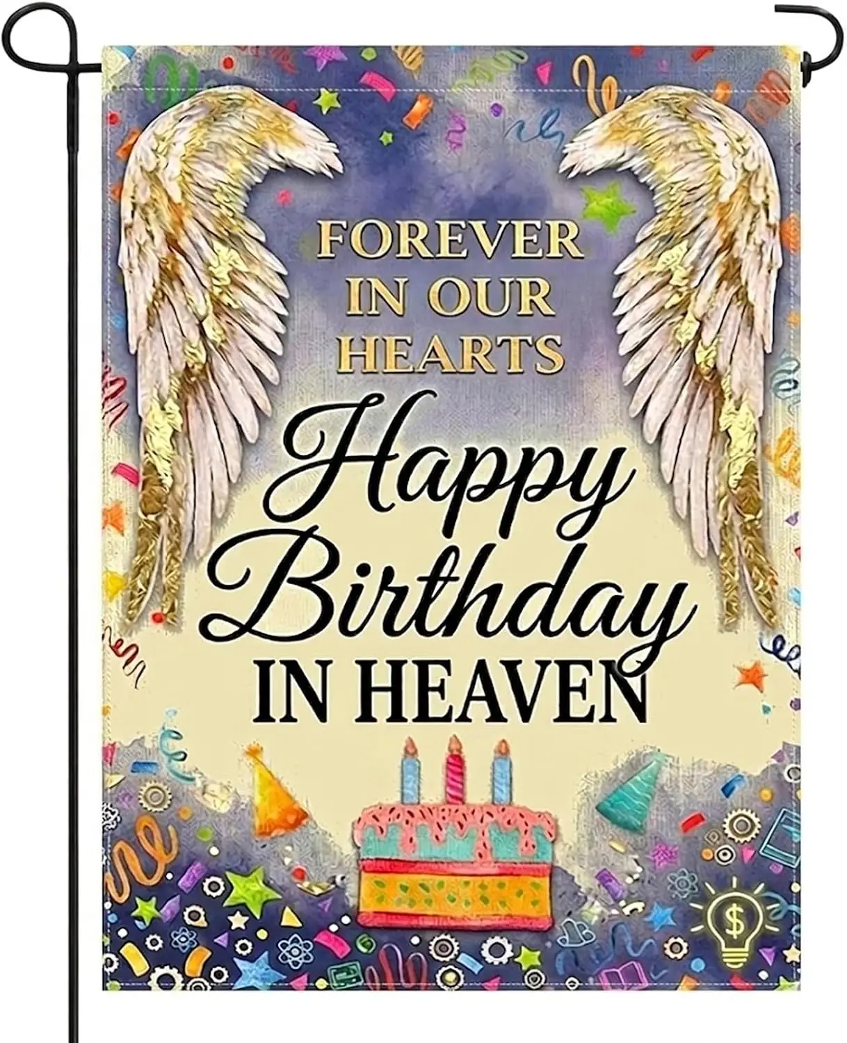 Happy Birthday In Heaven Garden Flag 12x18 Inch Double Sided Funeral Memorial Yard Outdoor Flag Grave Cemetery Farmhouse Law kkz