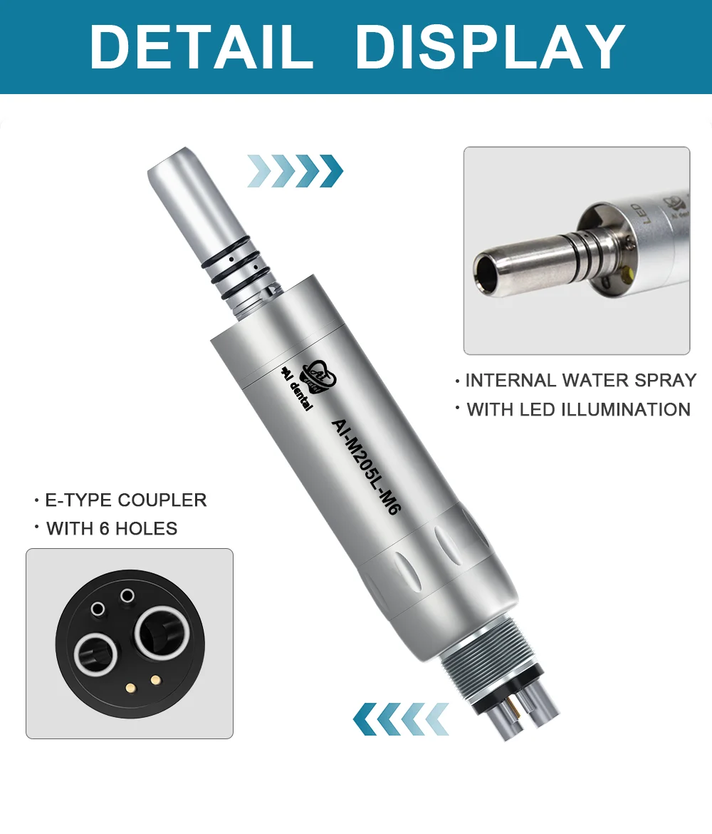 Dental Inner Water Air Motor Slow Speed Handpiece Parts AI-M204/M205 Non-LED Turbine Connector AI-M205LG LED Generator Series