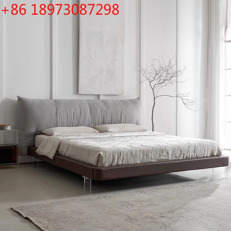 

Modern simple cotton and linen fabric floating bed Italian minimalist bedroom acrylic bed