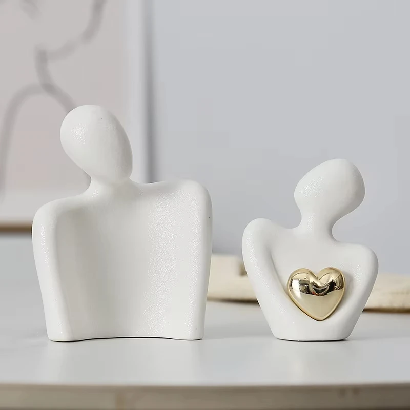 1 Pair Romantic Ceramic Love Embrace Figurines Earthenware Couple Set Indoor Decor for Bedroom Valentine'S Day Festival Gift