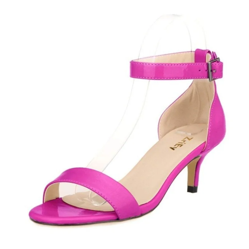 Sexy Small Crocodile Pattern Women Pumps Summer Open Toe High Heels 6cm Work Shoes Candy-colored Patent Leather Lady Sandals