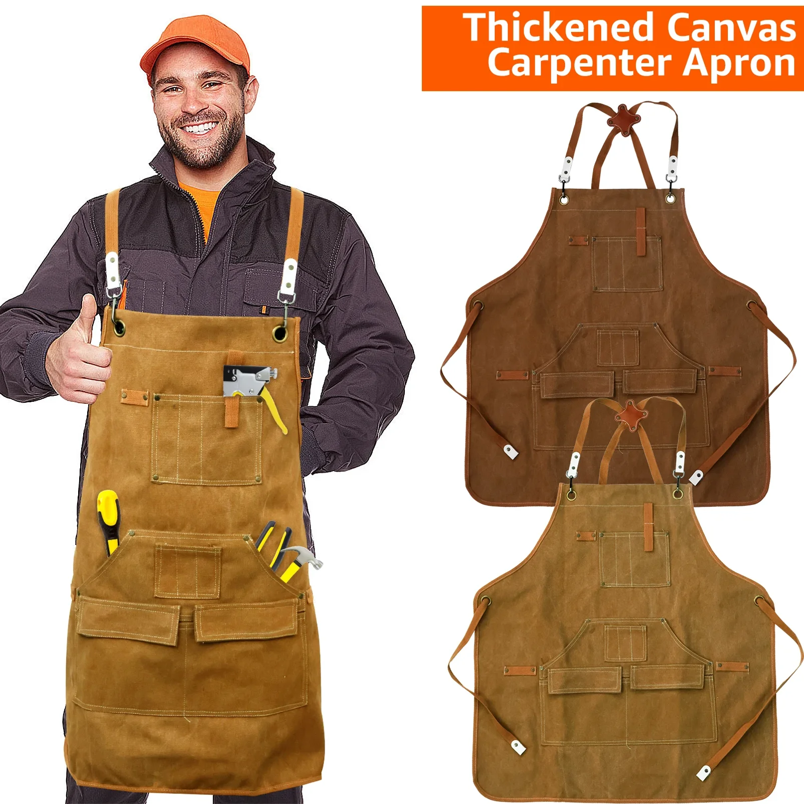 

Waterproof Duty Unisex Canvas Work Apron with Tool Pockets Heavy Duty Durable Adjustable Cross-Back Straps Housework Workshop