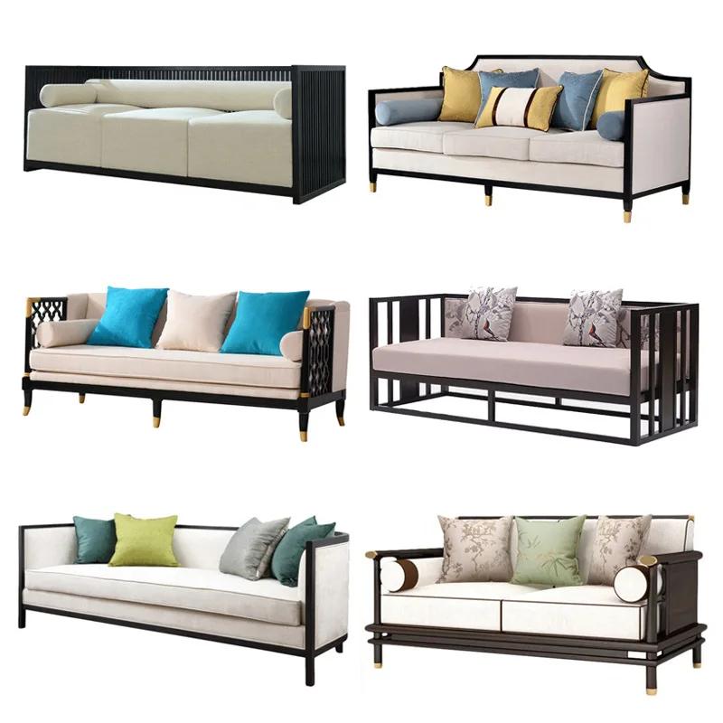 Sofa combination modern new Chinese teahouse hotel double triple reception card seat solid wood furniture