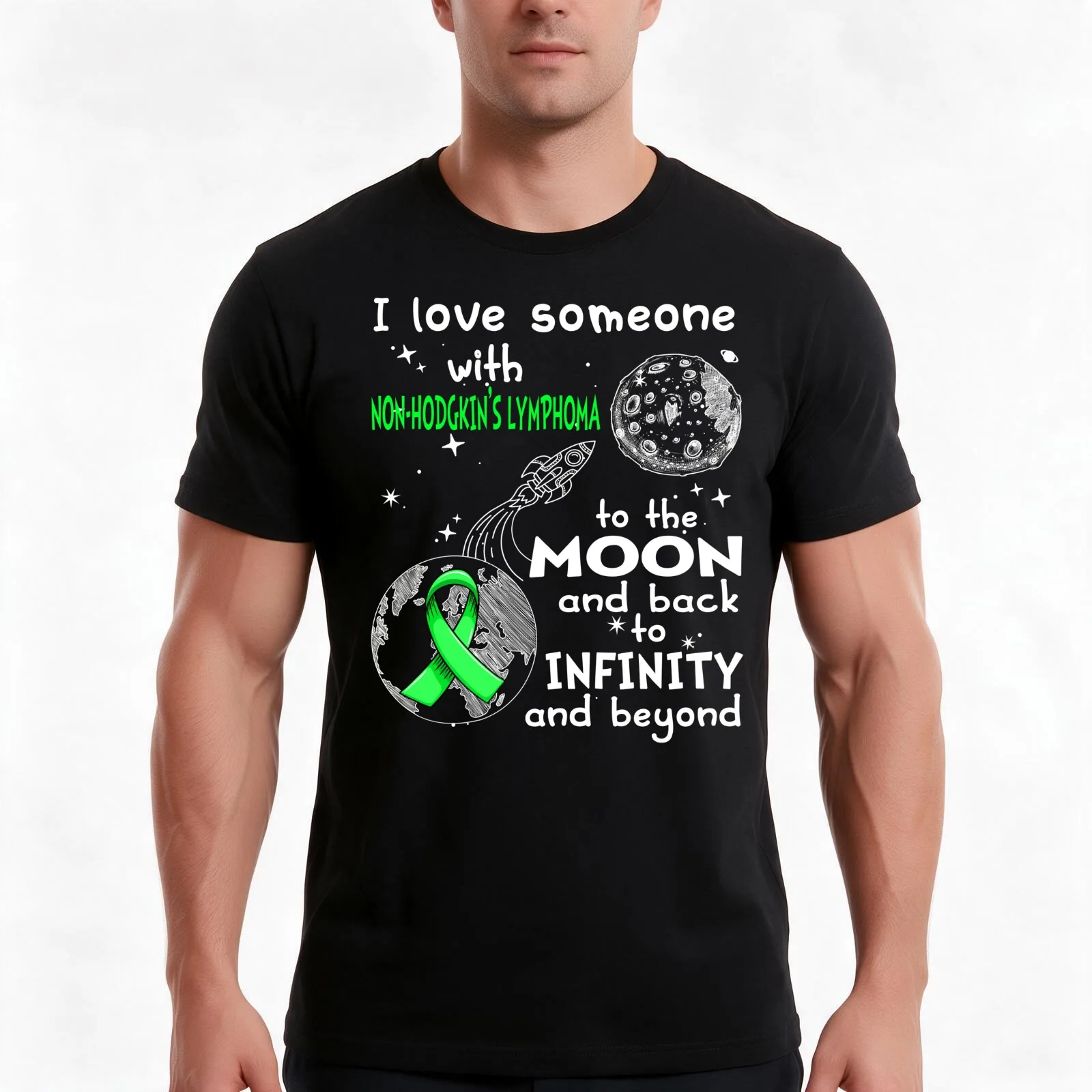 I Love Someone With Non-Hodgkin's Lymphoma To The Moon And Back T-Shirt, Summer Casual Cotton Tee, Oversized Streetwear Tops