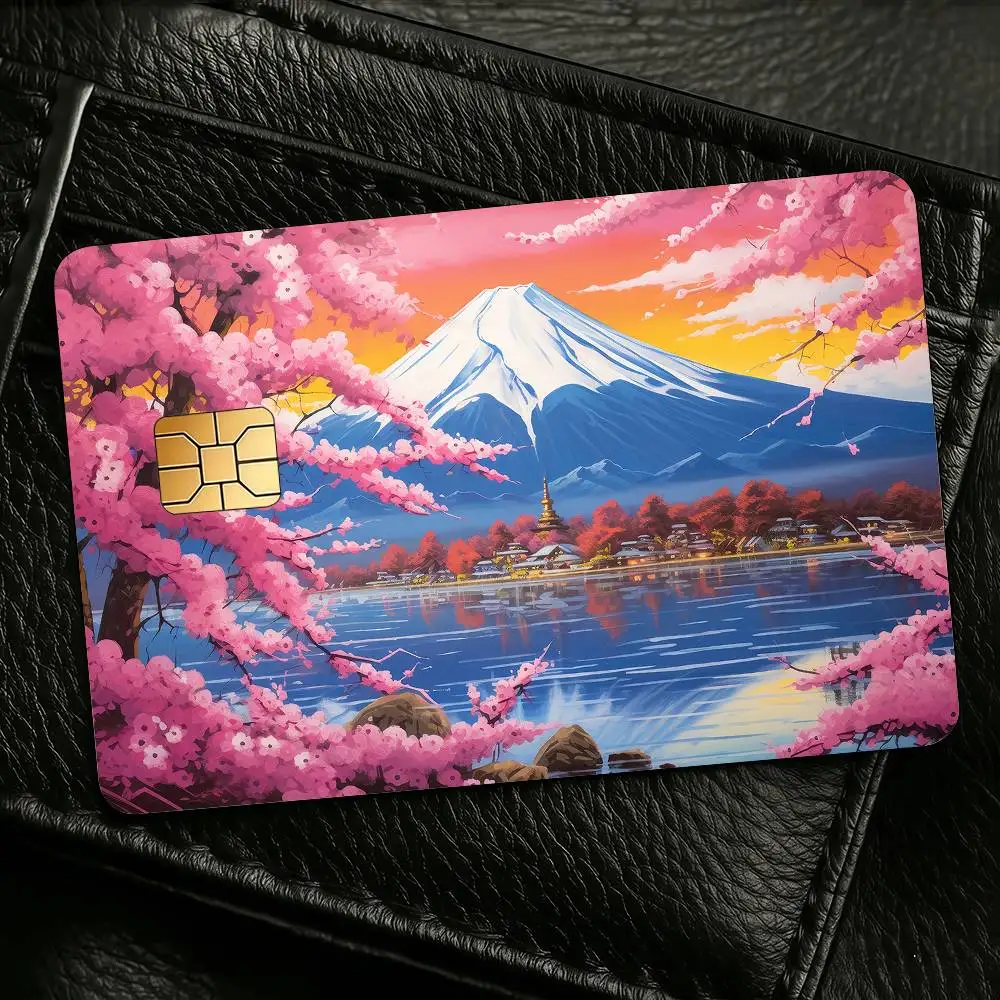 Japanese Sakura Credit Skin Cover Card Stickers 4PCS Film Bus Pass Front Decoration Bank Debit Waterproof