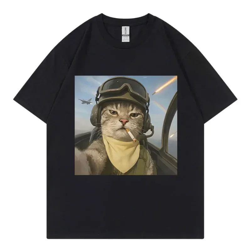Funny Smoking Cat on Plane Graphic T Shirts High Quality Fashion Oversized T-sCasuaeve T-shirt
