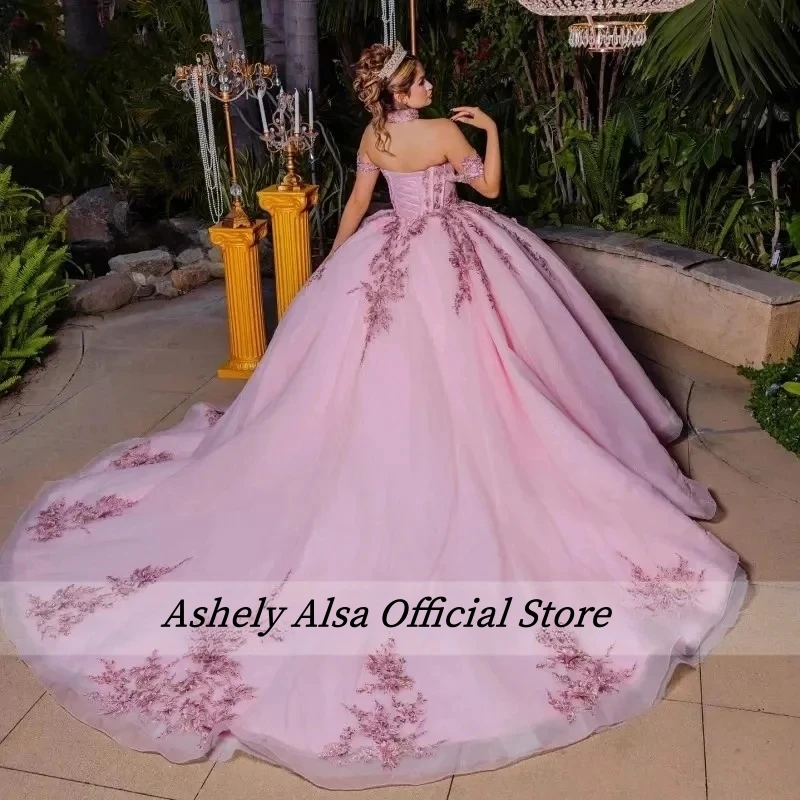 Ashely Alsa Luxury Lime Geen Women Prom Party Dresses Off Shoulder Lace Applique Corset Vestido De 15 Anos Quinceanera Dress New