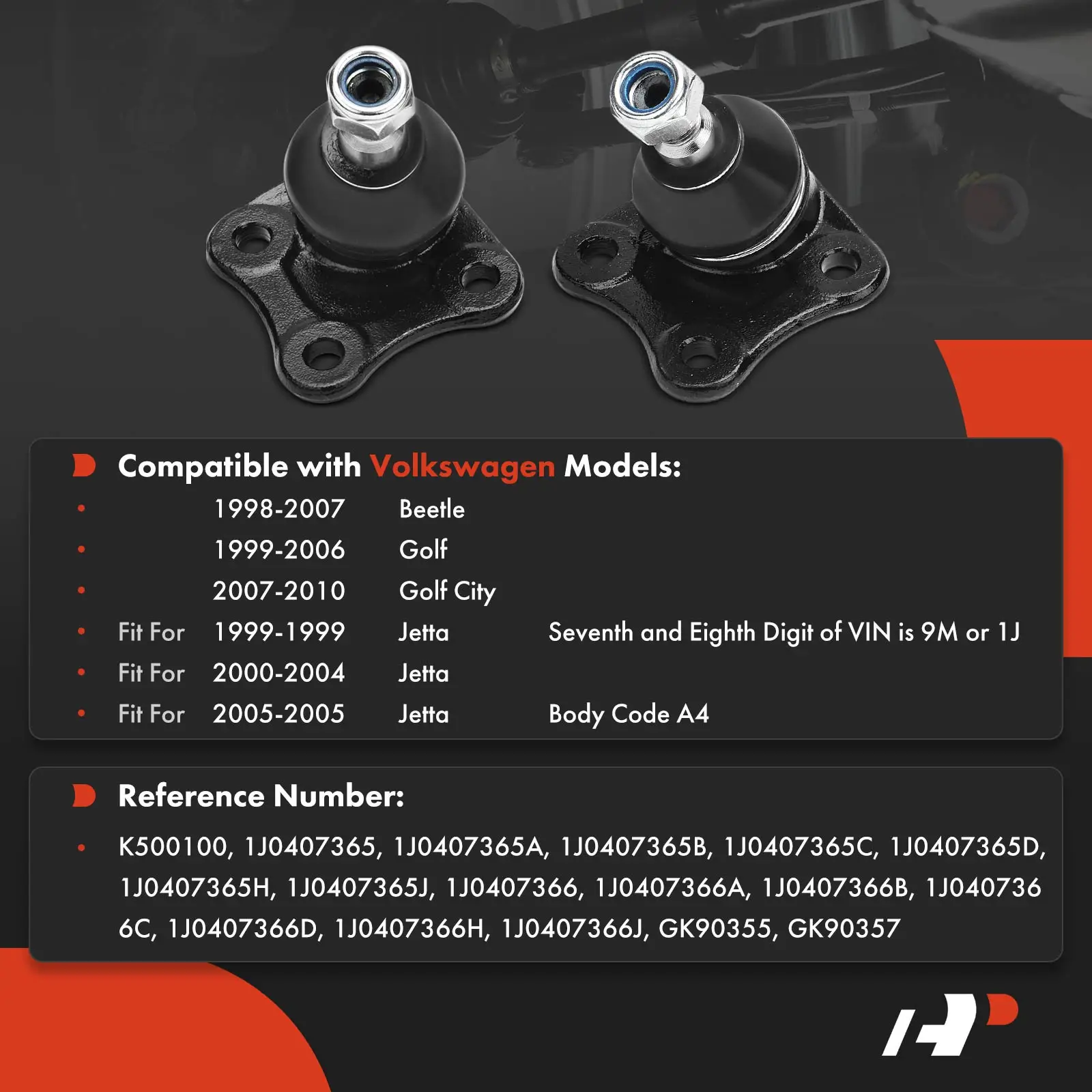 A-Premium 2x Front Lower Side Ball Joint Kit for Volkswagen Jetta 1999-2005 Golf 1999-2006 Beetle 1998-2007 Golf City 2007-2010