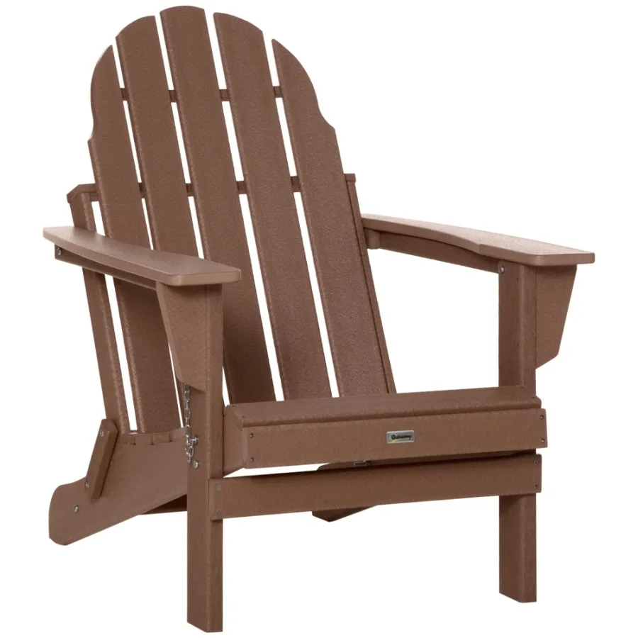 

Folding Adirondack Chair Faux Wood Patio Fire Pit Chair Weather Resistant HDPE for Deck Outside Garden Porch Backyard Brown