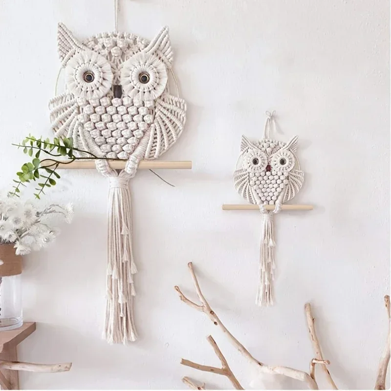 Children's Bedroom Wall Art Animal Pendant Nursery Ornament Woven Owl Macrame Room Decor Handmade Boho