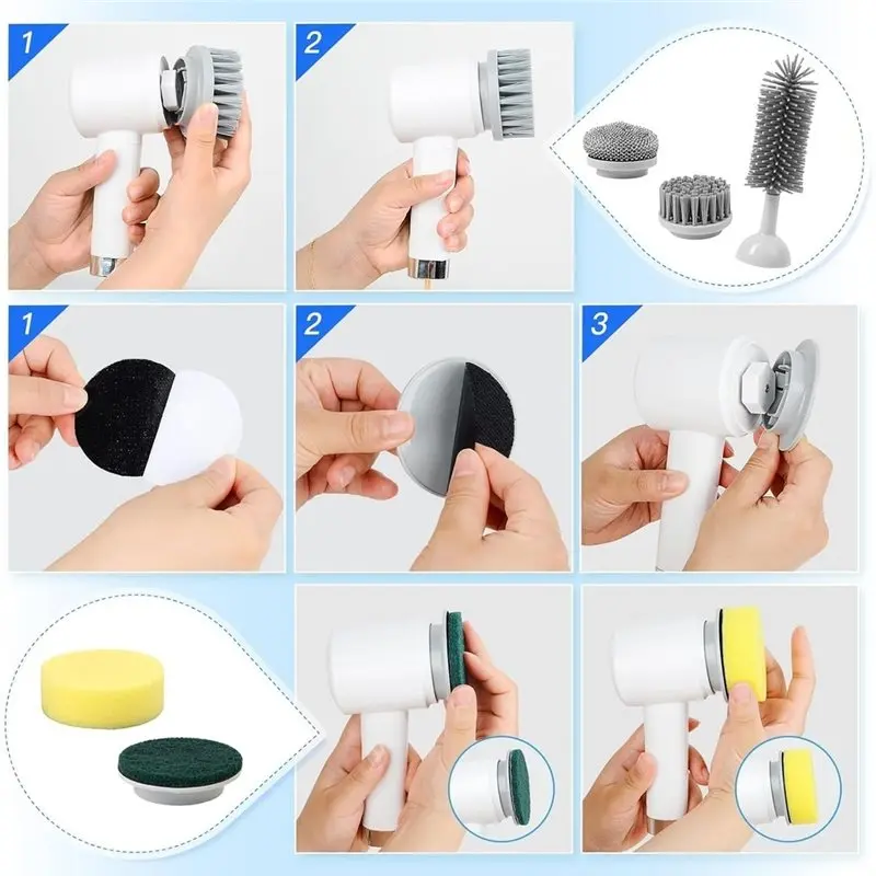 [B25B!】 For Household Electric Brush Wireless For Cleaning Brush With 5 Brush Heads,For Bathroom, Tiled Floors, Kitchen