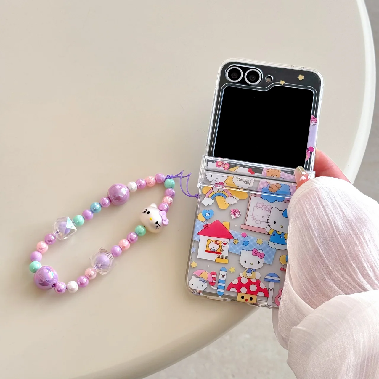 

Cute Star rainbow Hello kitty Bear KT daily life Folding Phone Case For Samsung Z Flip 6 Z 3 4 5 6 7 Cartoon kitty Holder Cover