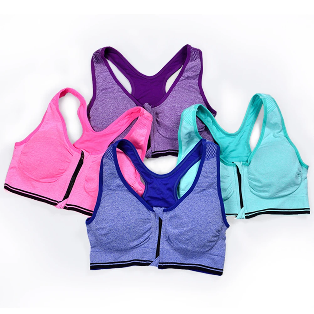 

Wireless Yoga Vest For Women Front Zipper Padded Sports Bra Breathable Sweat-Absorption Gym Running Fitness Support Bra