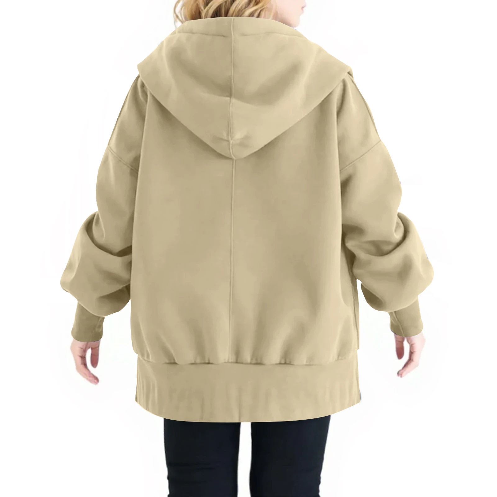 Dámská podzimní a zimní bunda s kapucí a zipem, plus velikost, ležérní, s dlouhým rukávem, jednobarevná, pouliční móda, volný kabát - náhled 2