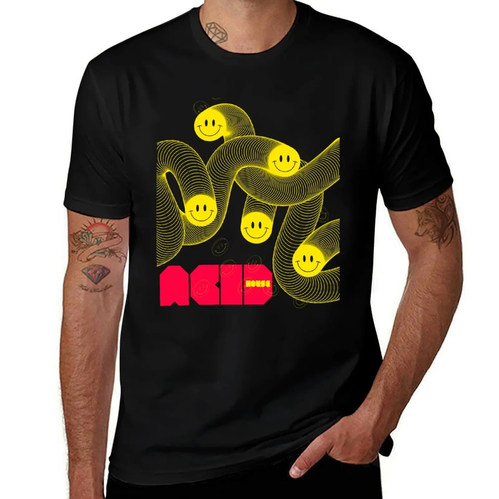 

Acid crazy smileys Electronic music dj gift. T-Shirt vintage graphic tee summer shirt Men's t-shirts