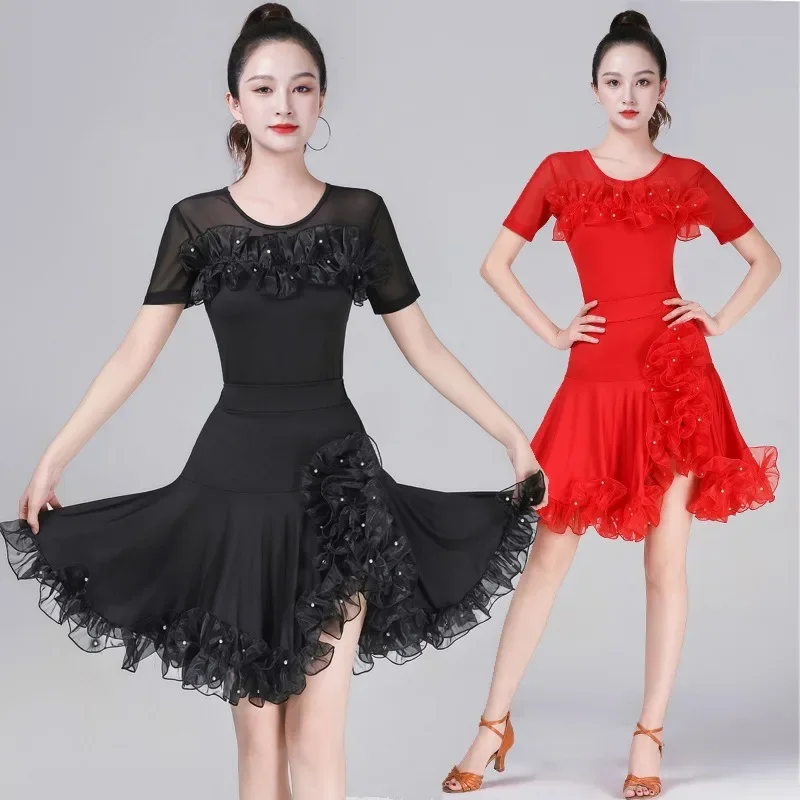 customized latin dance dress women adult sleeveless fringe dress dance practice clothes stage ballroom dress standard suit