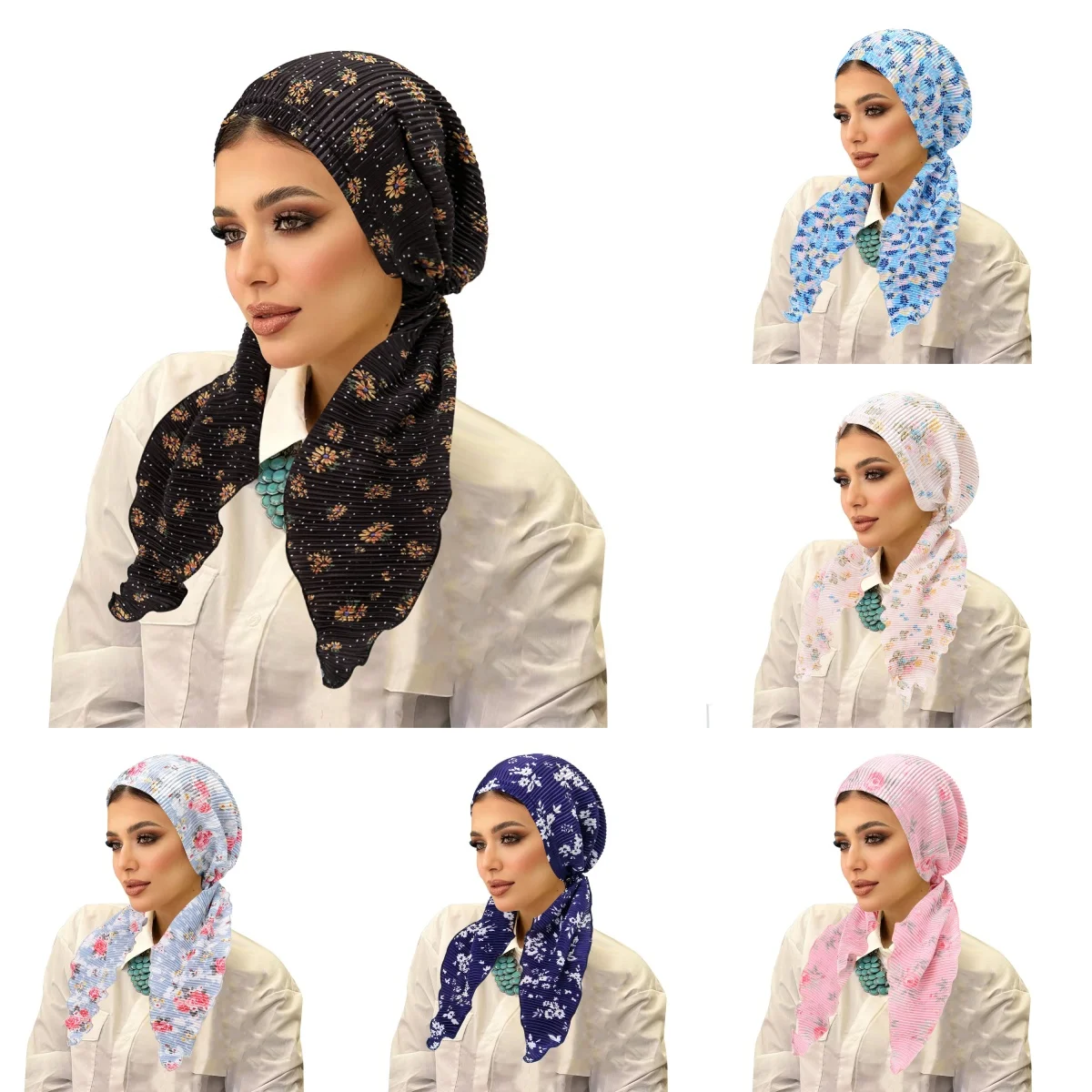 

New Women Floral Printed Soft Strech Muslim Turban Hijab Cancer Head Scarf Chemo Hair Loss Hat Pre-Tied Headwear Bandan