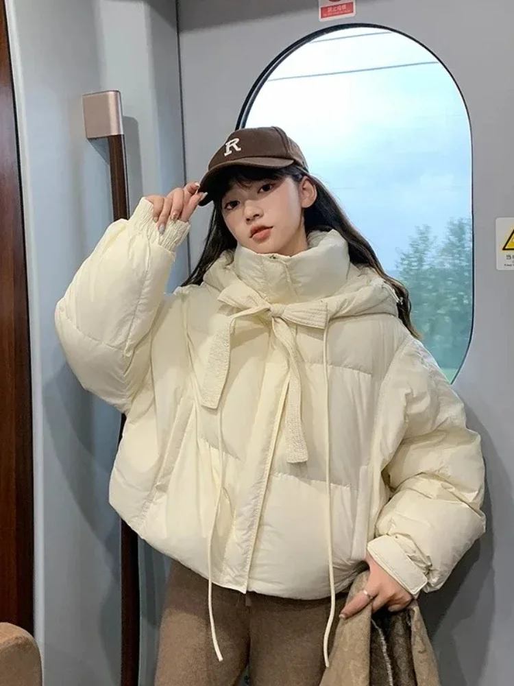 Neue 2025, Herbst/Winter Parkas Frauen Koreanischen Stil Mit Kapuze Langarm Mantel Solide Büro Baumwolle Jacke Frau