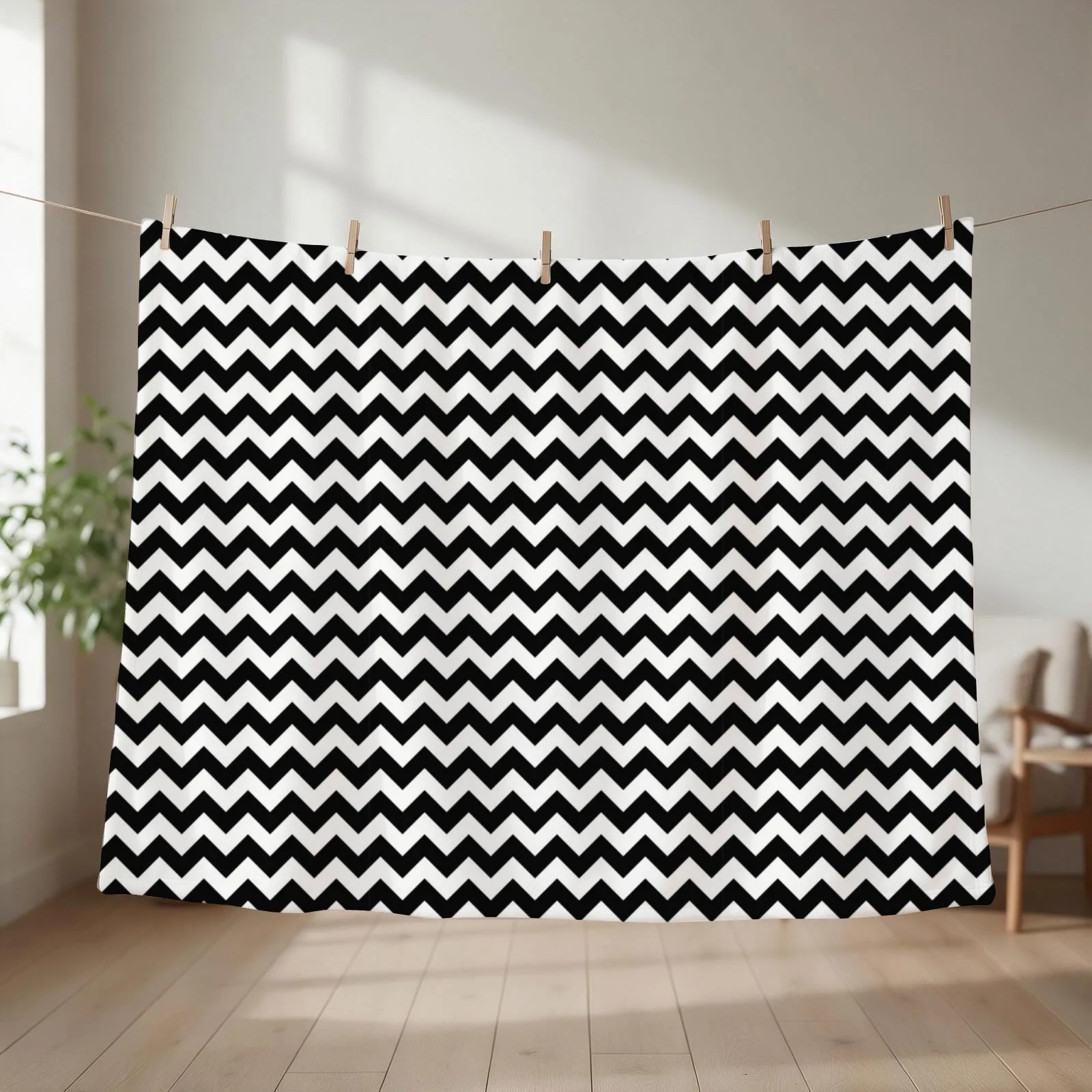 Black And White Seamless Chevron Pattern Throw Blanket couch cozy soft plush fuzzy picnic outdoor blanket