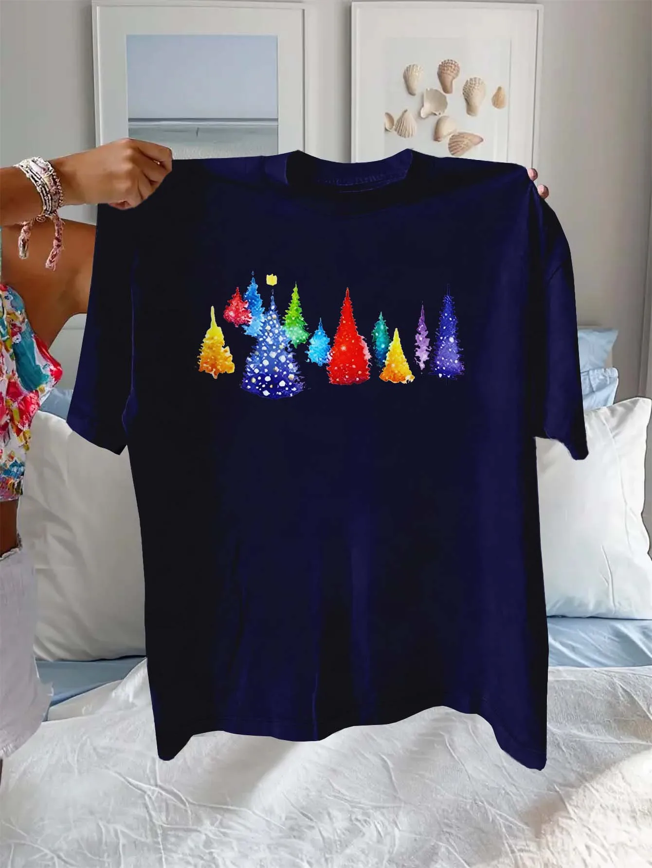 

Плюс размер праздничный красочный узор рождественских елок модная модная одежда