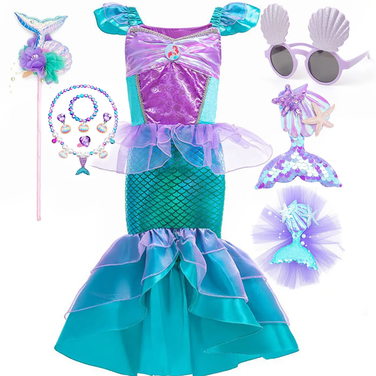 Little Mermaid Ariel Princess Costume Kids Dress For Girls Cosplay Children Carnival Birthday Party Clothes Mermaid Dress