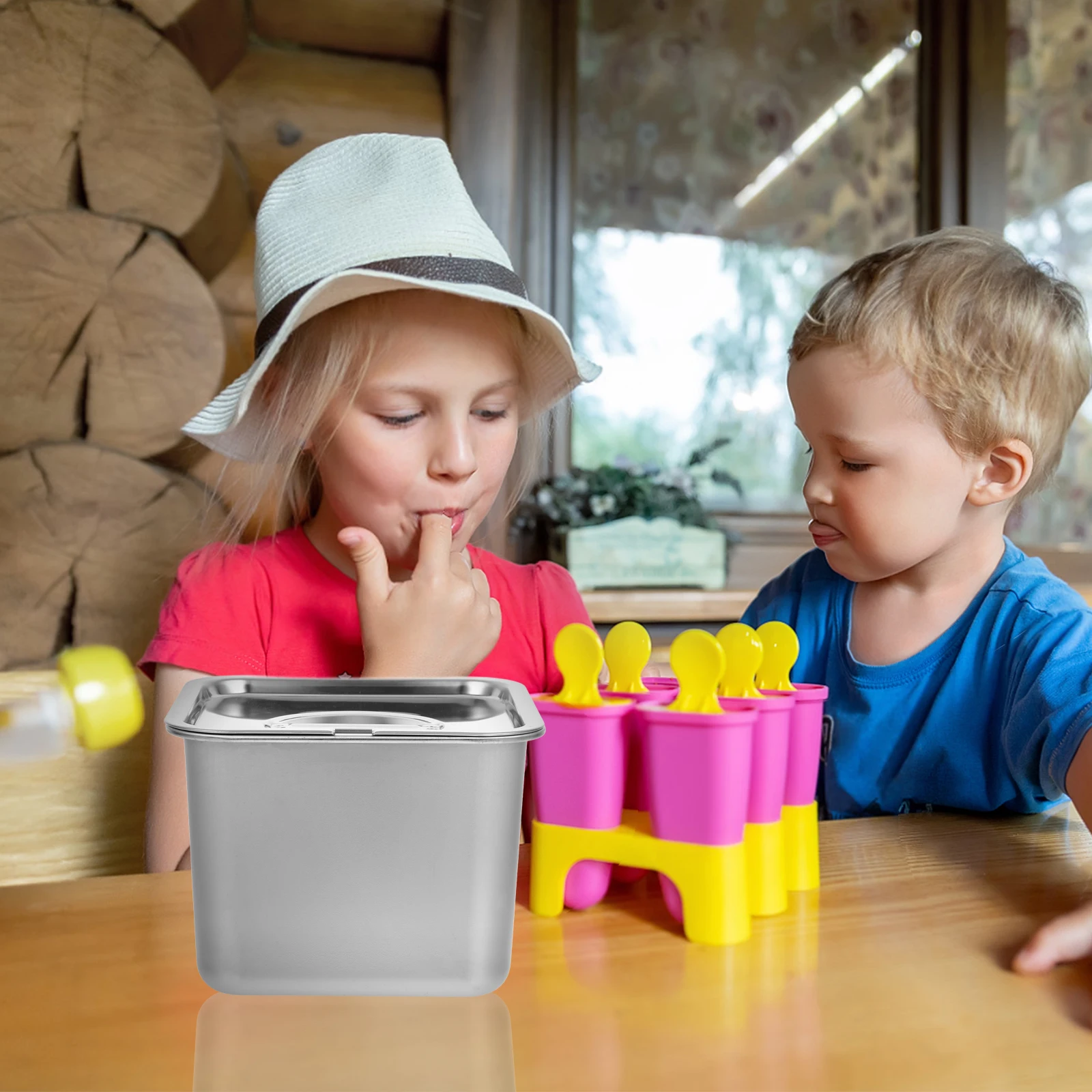 

1pc Stainless Steel Ice Cream Container 2 Quart Metal Yogurt Storage Box Airtight Freezer Safe Reusable Dessert Fruit Keeper