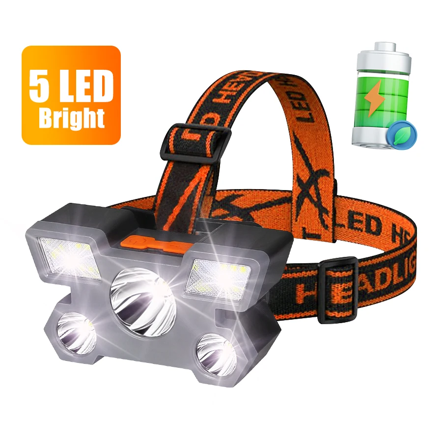 Powerful Headlamp Led Flashlight on the Forehead Rechargeable Mining Lamp High Power Led Flashlights Hiking for Fishing Portable