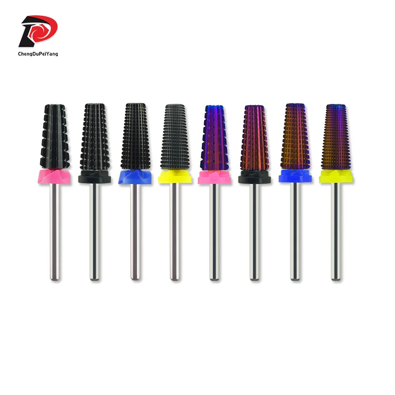 Brocas de corte recto para uñas, herramientas de manicura de carburo de Gel, cortadores para manicura, 7,0mm, 5 en 1