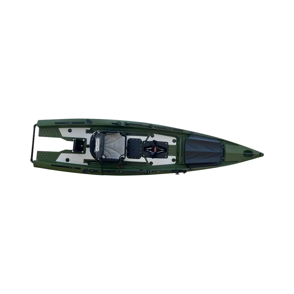 Outdoors 13ft Fish Skiff 4m Motorized Sea Ka Dual Propeller Single Paddler Pedal Drive PE Plastic 2 Person for Surfing