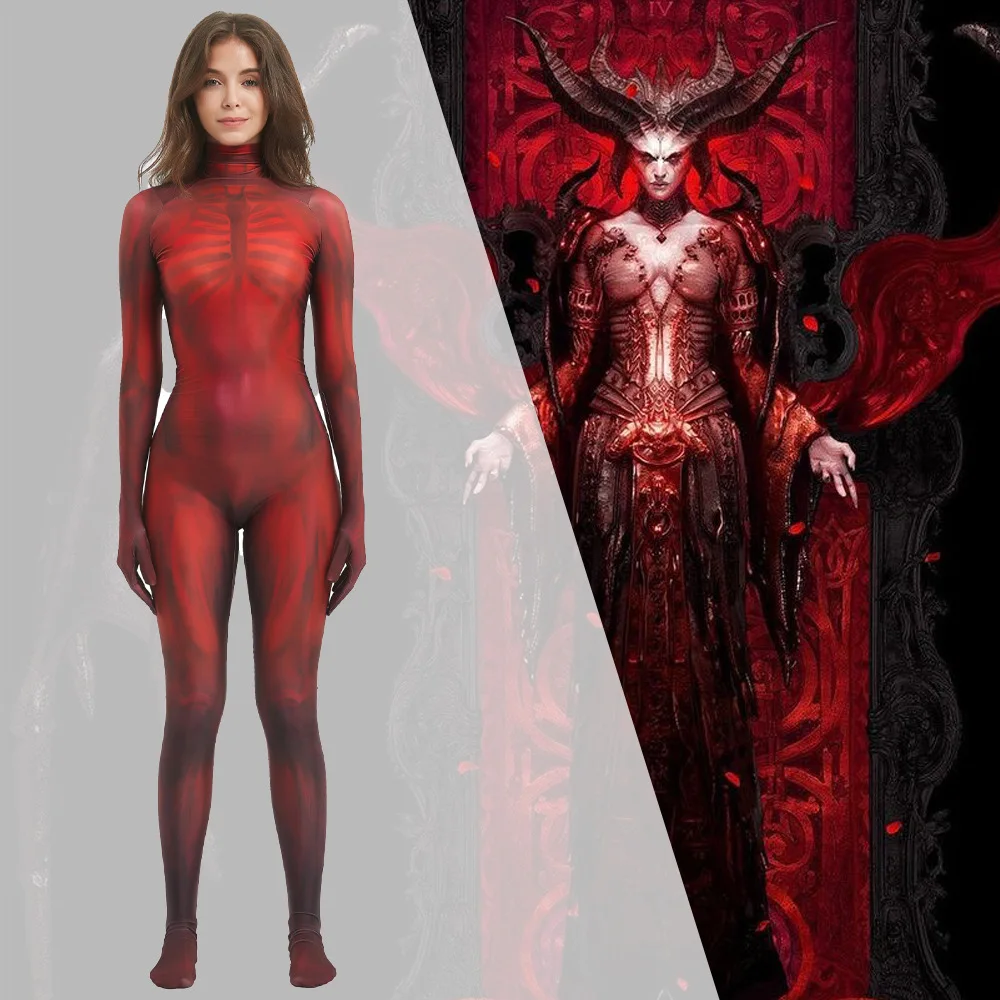 

Game Diablo IV Cosplay Diablo IV Lilith Costume Superhero 3D Printed Spandex Zentai Bodysuit Outfit Halloween Costume for Adult