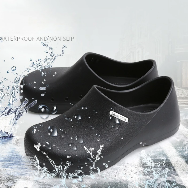 

Мужская обувь шеф-повара, мужские летние пляжные тапочки, водонепроницаемая маслостойкая кухонная обувь, нескользящие садовые сабо, рабочая обувь для отеля, сандалии из ЭВА