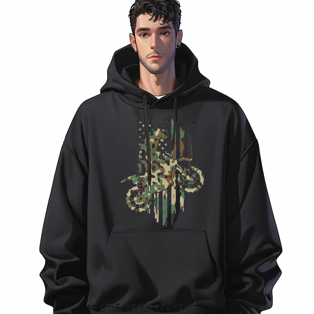 

Camouflage Us Flag Motorcycle Biker Party Labor Day Round Collar Female Hoodies Slogan Hoodies Special Long Sleeve Hoodies
