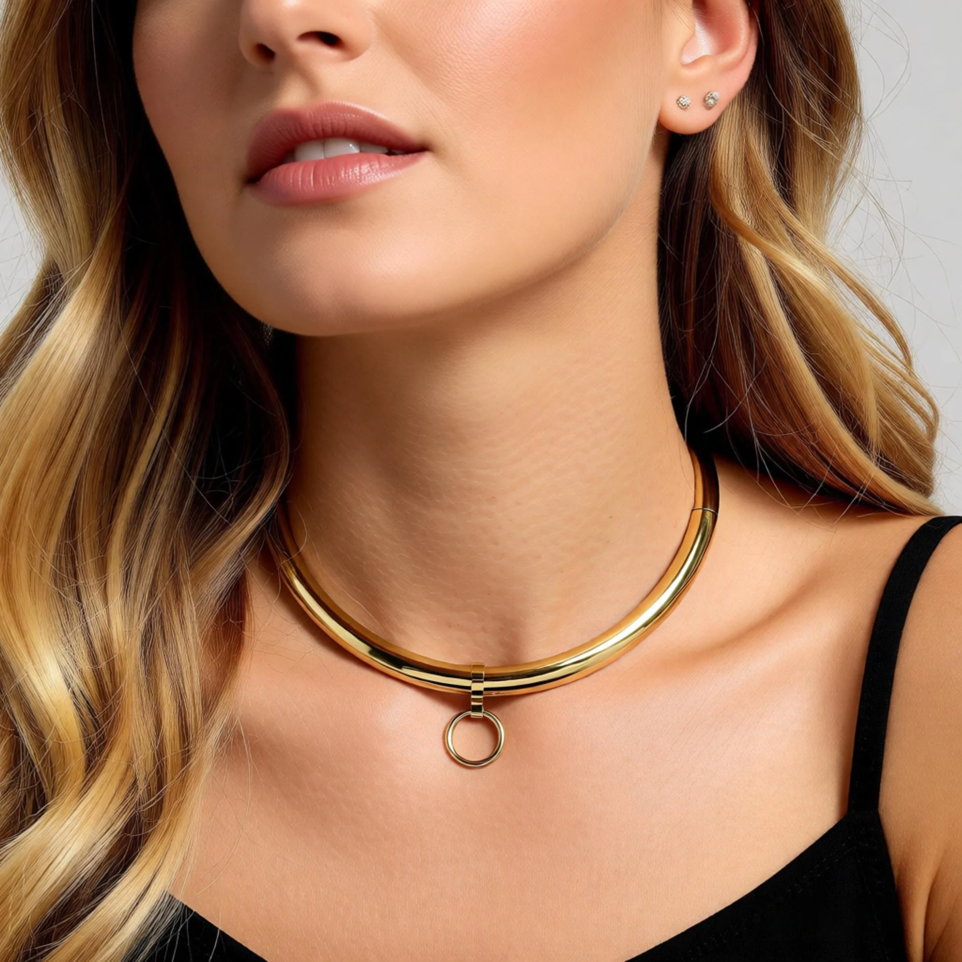 Stainless Steel Slave Locking Collar Choker Necklace with Removable O-Ring Torque Jewelry for Women Fashion Accessory