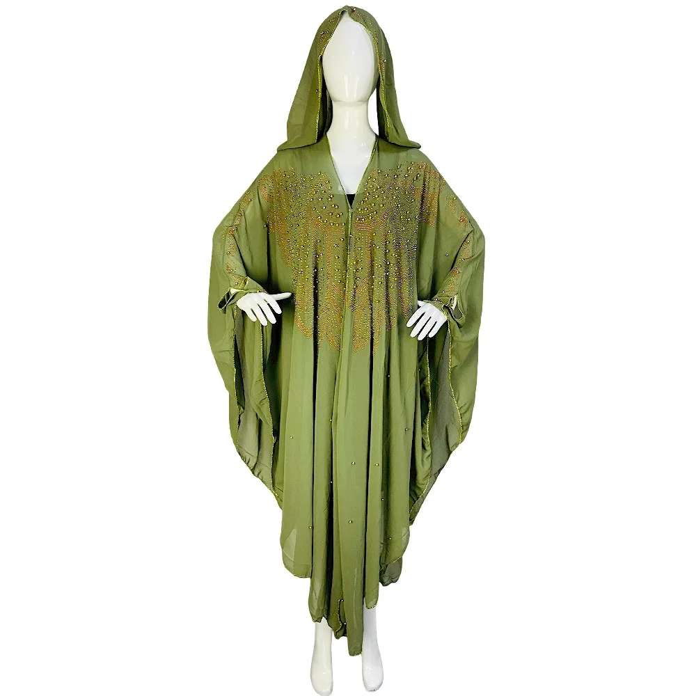 Luxury Beads Muslim Kaftan Abaya Dresses Women Dubai Turkish Chiffon Hooded Robe African Loose Boubou Moroccan Evening Maxi Gown