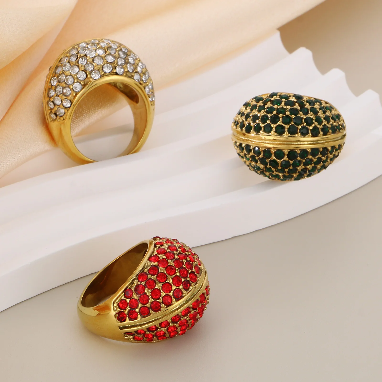 KALEN Luxury Cubic Zirconia Pave Stainless Steel Fashion Ring High Quality Women Classic Exquisite Finger Jewelry Bijoux Gift