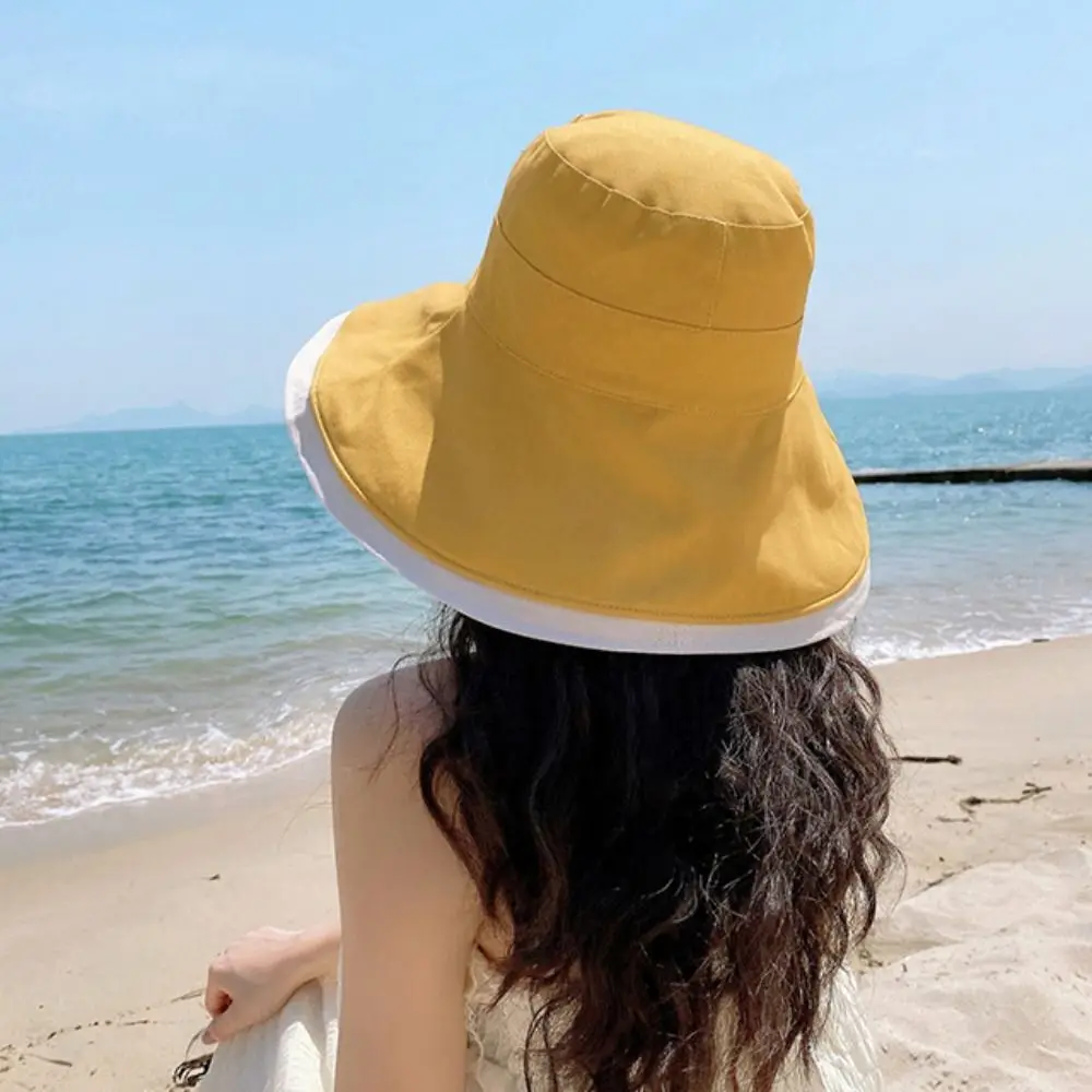 

Broad-edged Double-sided Wear Fisherman's Hat Versatile Foldable Women Sun Hat Removable Windproof Rope Soft Women Sun Cap