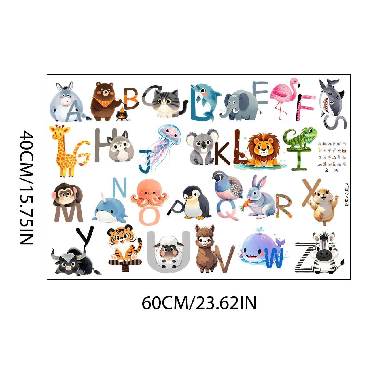 26 Letter English Alphabet Wall Stickers Cartoon Animal Early Education Center Decorations Self-Adhesive Kids Room Wall Paper