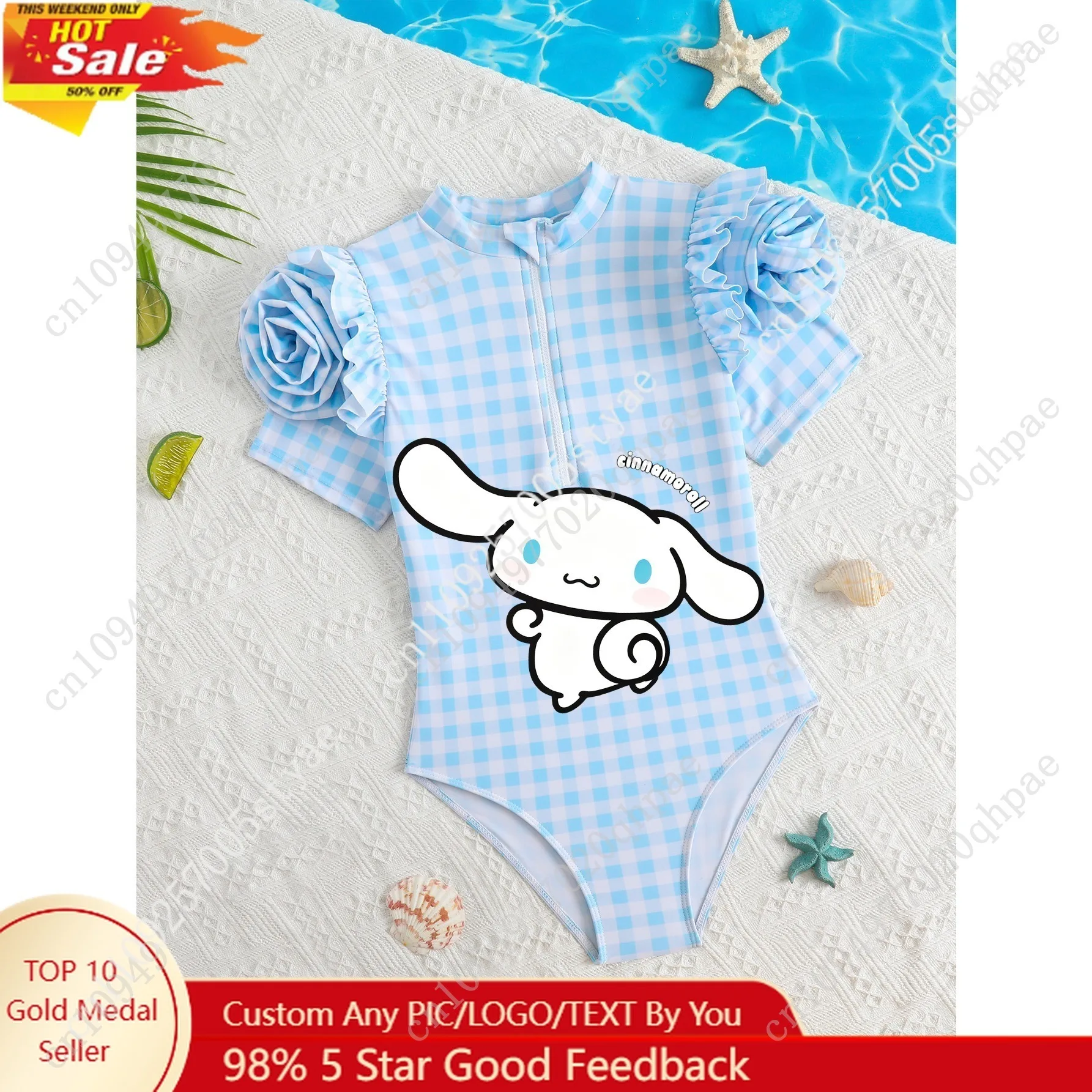

Cinnamoroll Plaid Print Swimwear Girls Swimsuit Summer Bathing Suit Pool Outfits Beach Zipper Swimming Suits for Children