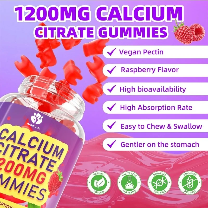 Calcium Citrate Gummies 1200mg, Chewable Calcium Supplements Support Immune Health & Bone Strength, Vegan/Sugar-Free/Gluten-Free