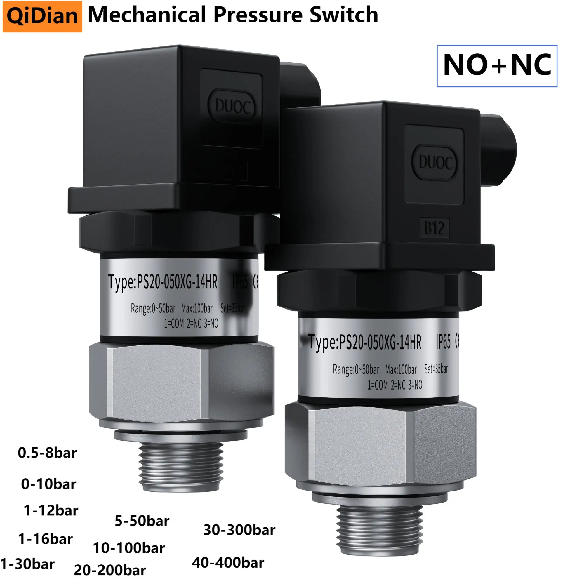0-400bar 기계식 압력 스위치 컨트롤러 20-200bar 30-300bar 40-400bar NO/NC 오일 가스 물 압력 제어 G1/4 M20*1.5
