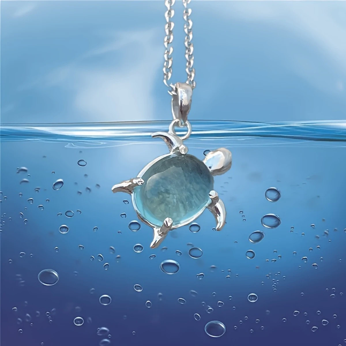 925 Sterling Silver Blue Glass Sea Turtle Pendant Necklace For Women, Cute Ocean Animal Charm Jewelry Gift For Girlfriend