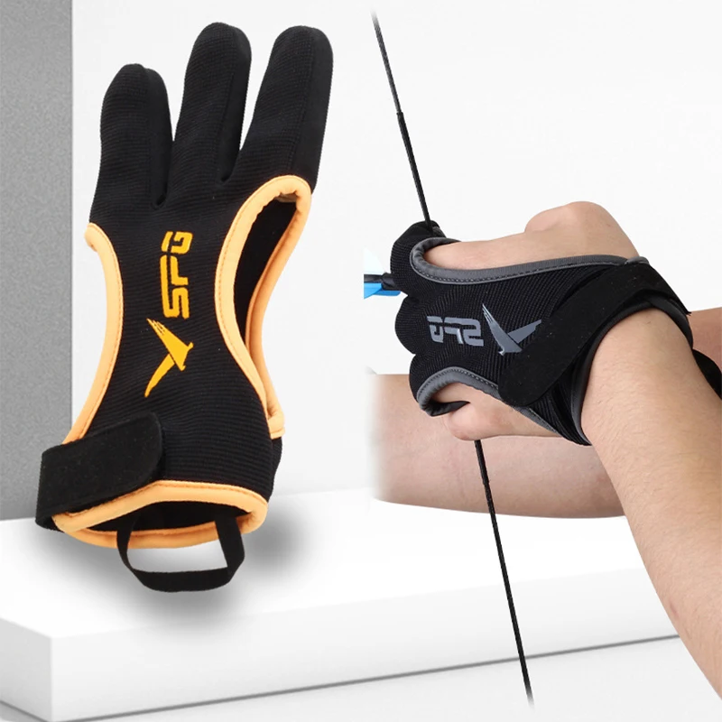 1 Pcs Archery Three-Finger Gloves Thicken Fingertips Traditional Recurve Bow String Gloves Shoot Hunting Finger Protector Guard view 3