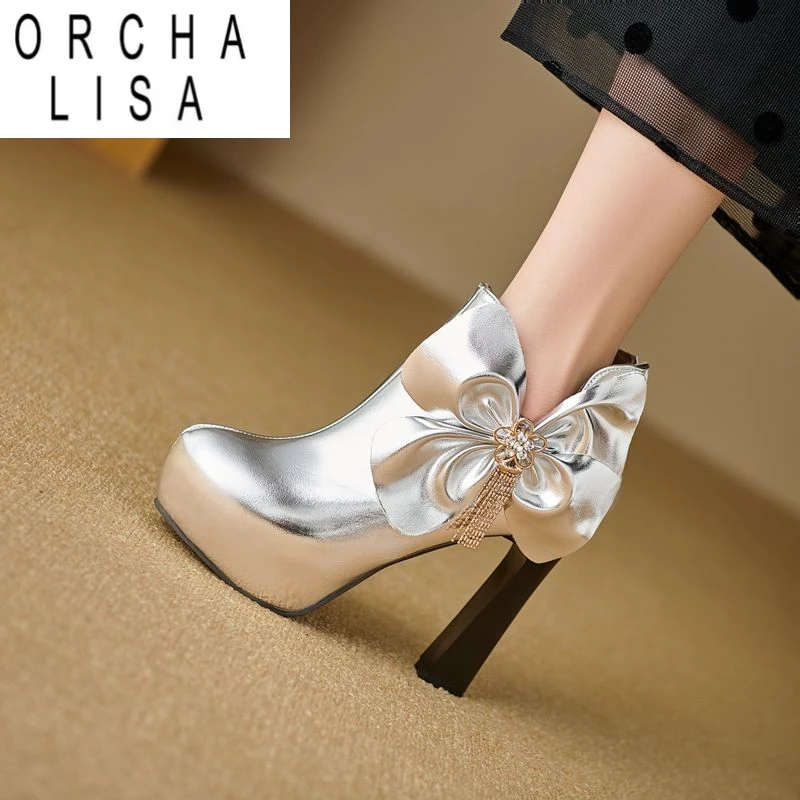 

ORCHA LISA пикантные модные женские ботильоны с круглым носком на очень высоком каблуке 11,5 см на платформе Hill, большой размер 42 43 Party Bota