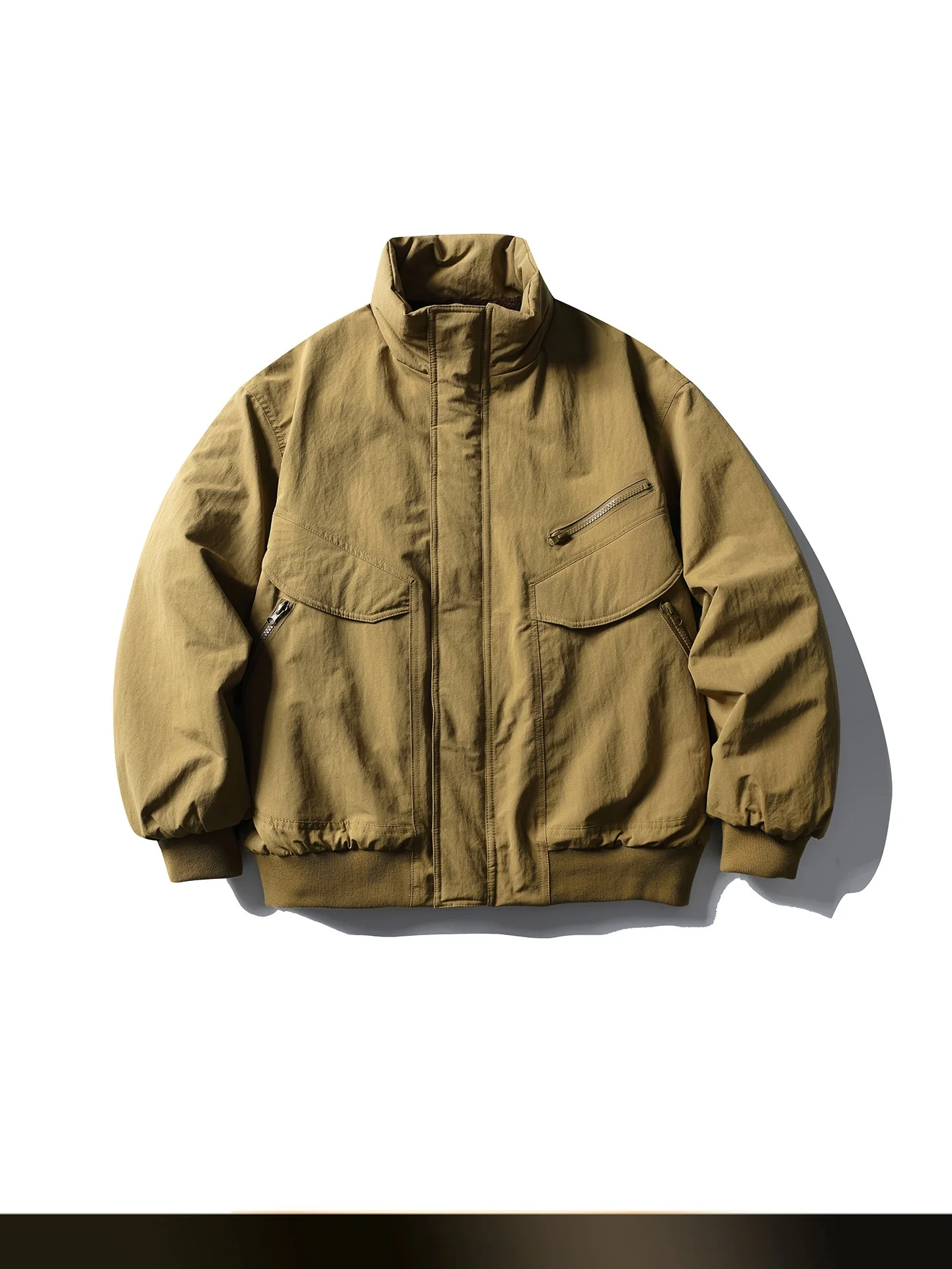 

Nted American Retro Pure Color Large ket Stand Collar Cotton Jaet Warm Lamb Velvet Loose Fit Youth Casual Polyester Fiber